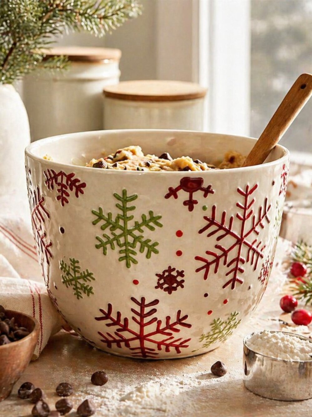 Holiday Snowflake Ceramic Mixing Bowl | 1 Qt | Winter Kitchen Decor